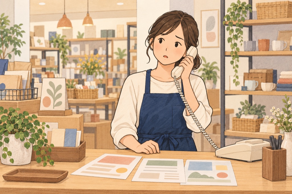 店頭で問い合わせの電話を受けて困るスタッフ